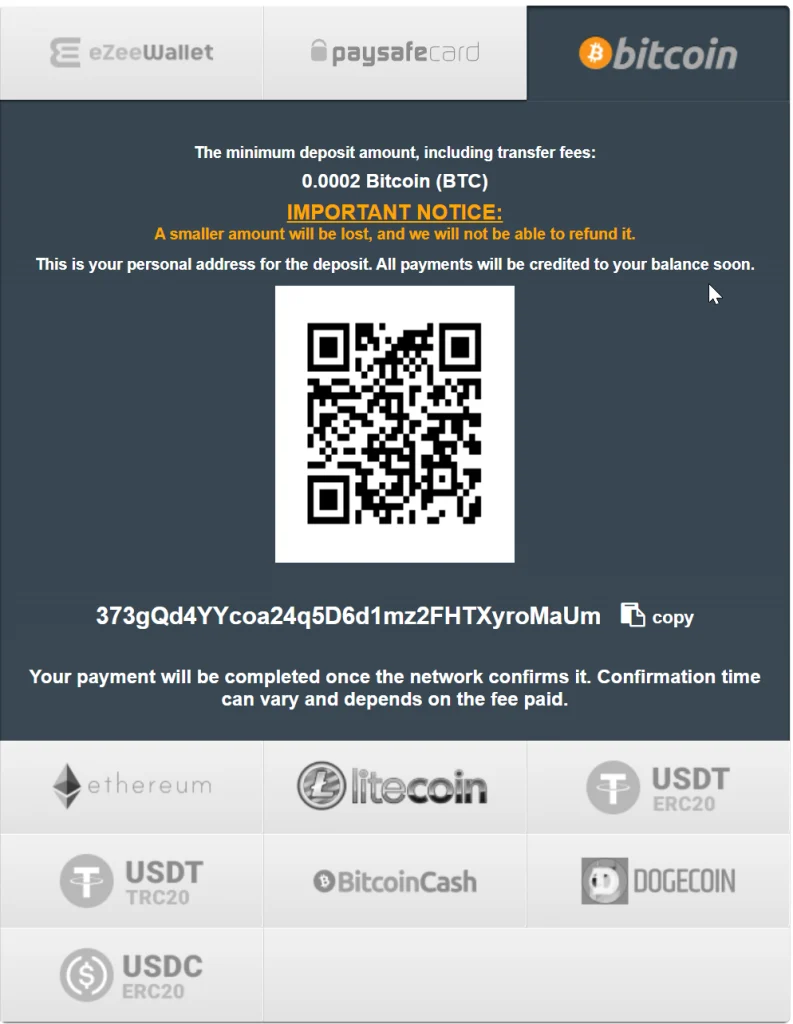 Payments by bitcoin at brazzino 777