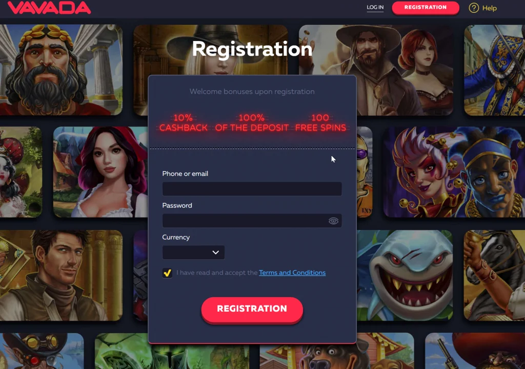 Registration form at Vavada Casino